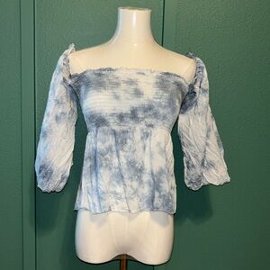 American Eagle outfitters off the should blue flowy women's top size small